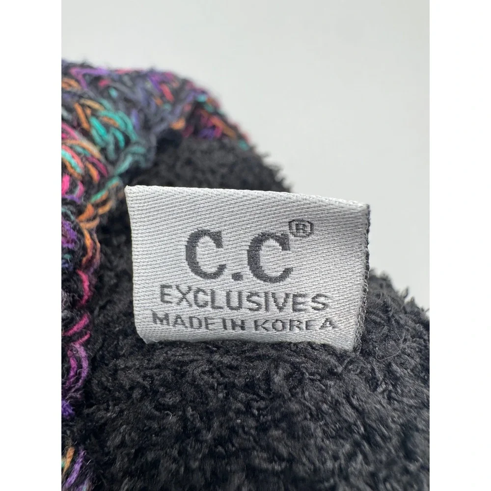 C.C Exclusives Multi-Color Confetti Cable Knit Beanie Faux Fur Pom Hat Cap